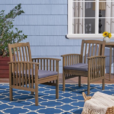 Coolbibila 2 Piece Acacia Wood Patio Dining Chairs,Ourdoor Patio Dining Chair With Cushioned Seats And Wood Frame,Patio Arm Dining Chair
