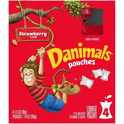 Danimals Strawberry Kids&#39; Squeezable Yogurt - 4ct/3.5oz Pouches