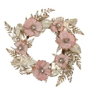 Northlight Champange and Pink Flower Wreath, 24-Inch, Unlit - 1 of 4