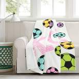 50"x60" Kids' Girls Soccer Kick Sherpa Single Throw Blanket White/Turquoise - Lush Décor