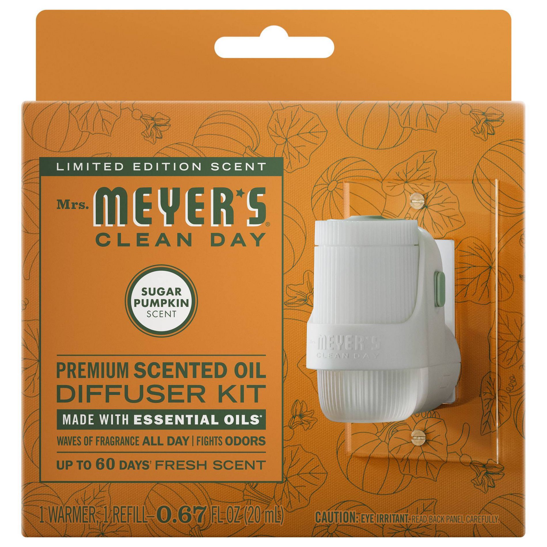 Mrs. Meyer's Clean Day Premium Scented Oil Plug-In Diffuser & Air Freshener Kit - Sugar Pumpkin - 0.67 fl oz/2pk