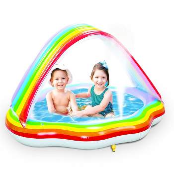 KOVOT Children's Inflatable Outdoor Rainbow Sprinkler Pool | Kiddie Pool with Rainbow Canopy Arch 55" L x 44" W