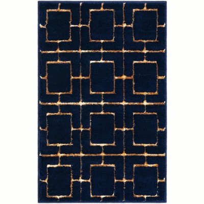 Navy Blue & Gold Trellis Rectangular Synthetic Area Rug