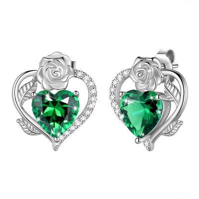 Heart Rose Birthstone Stud Earrings: