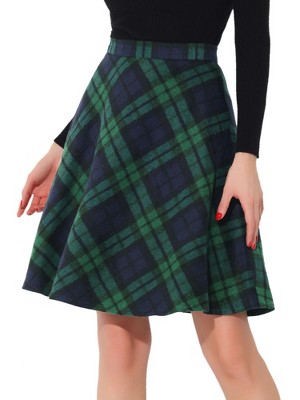 INSPIRE CHIC Women's Christmas Plaids Vintage Tartan Elastic Waist Knee Length A-Line Skirt