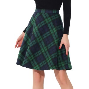 INSPIRE CHIC Women's Christmas Plaids Vintage Tartan Elastic Waist Knee Length A-Line Skirt - 1 of 4