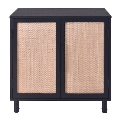 Delancey Boho-Modern Black/Brown Rattan 2-Door Storage Cabinet