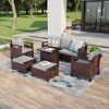 Sonkuki 6 Pieces Patio Sofa with Square Fire Pit Table and Ottomans, Patio Conversation Couch with Cushion - 2 of 4