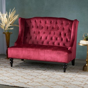 Velvet Modern Glam Wingback Loveseat Sofa with Button Tufted Diamond Stitch and Turned Legs for Living Room - 1 of 4