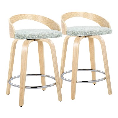 LumiSource Set of 2 24" Grotto Swivel Counter Height Barstools Natural/Green