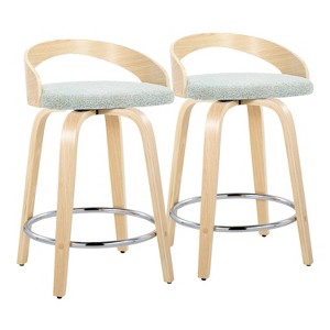 LumiSource Set of 2 24" Grotto Swivel Counter Height Barstools Natural/Green - 1 of 4