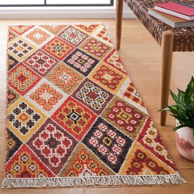 Nomadic Essence Handwoven Red & Gold Wool Rug - 27"x6"
