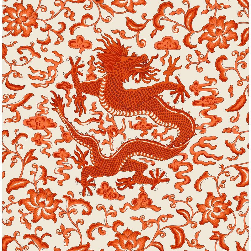 Brewster Persimmon Chi&#39;en Dragon Scalamandre Self Adhesive Wallpaper, 1 of 8