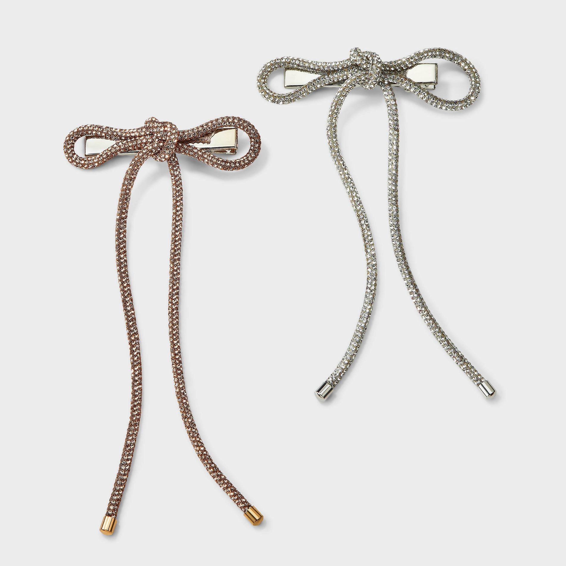 Rhinestone Hair Bow Salons Set 2pc - A New Day™ Silver/Gold