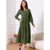 INSPIRE CHIC Women's Fall Smocked Long Sleeve Square Neck Flowy Casual Maxi Tiered Dresses with Pockets - 2 of 4
