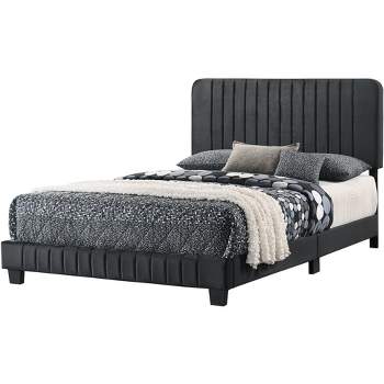 Passion Furniture Lodi Velvet Upholstered Channel Tufted Queen Panel Bed