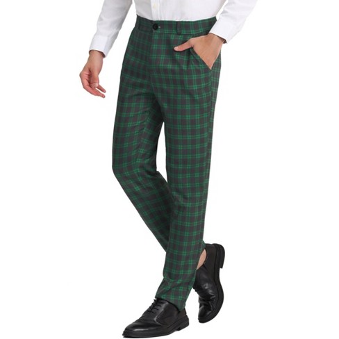 Men's Plaid Flat-Front Stretch Pants Mens Lightweight Dress Pants Relaxed  Fit with Pockets Slim Fit Pants Men