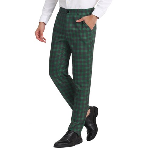 Lars Amadeus Men's Plaid Regular Fit Formal Business Dress Pants Green Navy  28