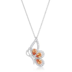 ShineHigh 2.8ct Champagne CZ Butterfly Drop Necklace – Rhodium-Plated Pendant with Clear and Orange Stones on Adjustable Chain - 1 of 1