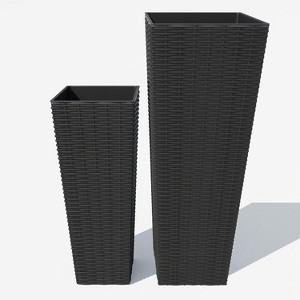 24" & 32" Decorative Planter Pots with 4 Drainage Holes, Large Tall Planter for Patio, Backyard, Home Garden, Black - 1 of 4