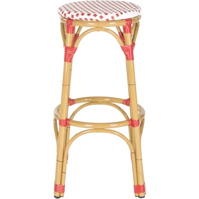 Kipnuk Indoor Outdoor Stacking Bar Stool - Red/White/Light Brown - Safavieh