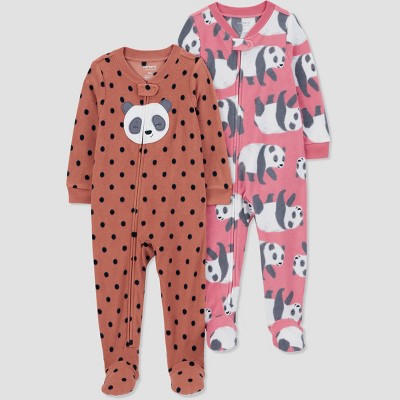 Image of Carter's Just One You® Toddler Girls' Panda Bears Fleece Footed Pajamas - Pink/Brown 2T
