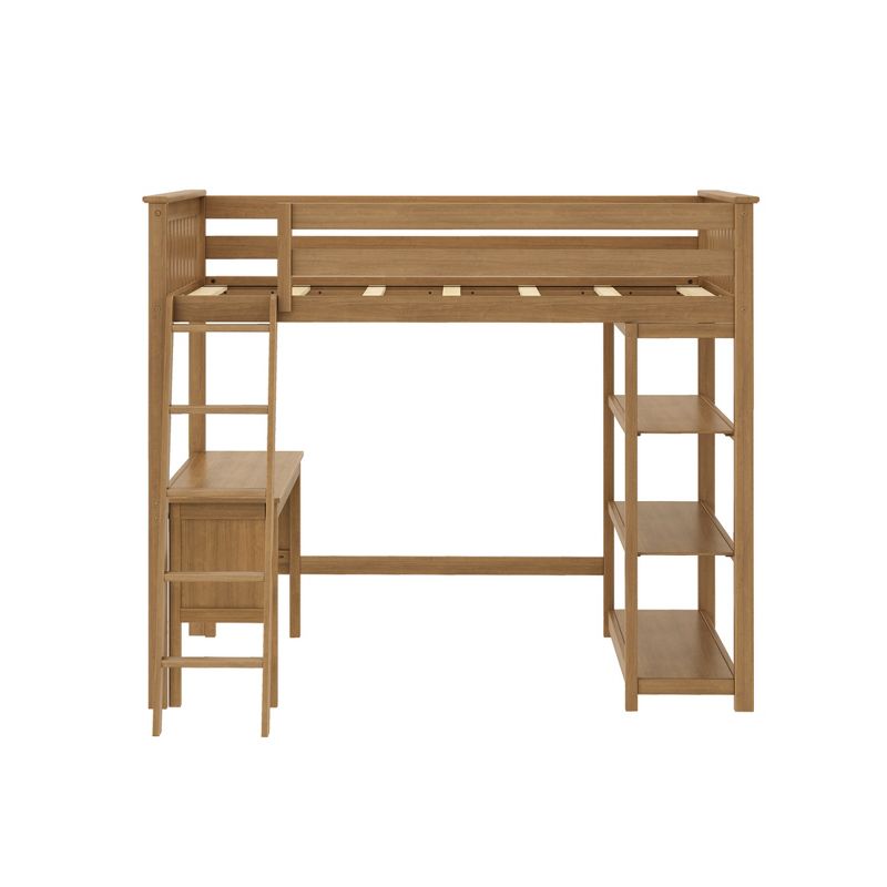 Max & Lily Full Size High Loft Bed with Desk, Ladder and Bookcase, Solid Wood Frame, Space Saving, 400 lbs Weight Capacity, Easy Assembly, 3 of 5