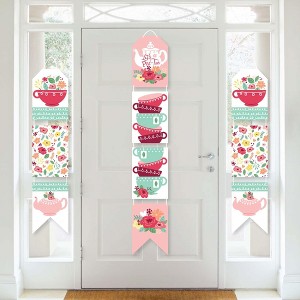 Big Dot of Happiness Floral Let's Par-Tea - Hanging Vertical Paper Door Banners - Garden Tea Party Wall Decoration Kit - Indoor Door Decor - 1 of 4