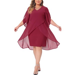 Agnes Orinda Women's Plus Size V Neck Mesh Overlay Cocktail Club Chiffon Bodycon Dresses - 1 of 4