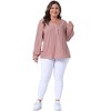 Agnes Orinda Women's Plus Size V Neck Striped Long Sleeve Button Down Blouses - 3 of 4