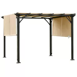 Outsunny Outdoor Patio Gazebo Pergola with Retractable Canopy Roof, Steel Frame with Stakes, Beige