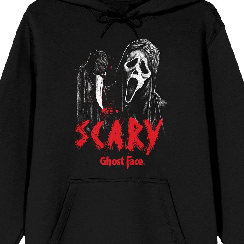 Ghostface Scary Long Sleeve Men's Black Hooded Sweatshirt, 2 of 4