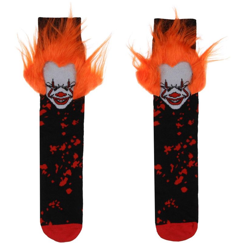 IT Pennywise The Clown Fuzzy Hair Character Design Horror Film Men's Crew Socks Black, 2 of 5