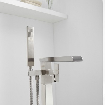 Brushed Nickel Freestanding Waterfall Tub Faucet with Hand Shower
