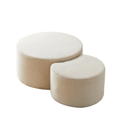 Vynxaria Modern Foam Upholstered Nesting Round Coffee Table Set of 2 - No Assembly, Multifunctional Side/End Table Ottoman for Living Room