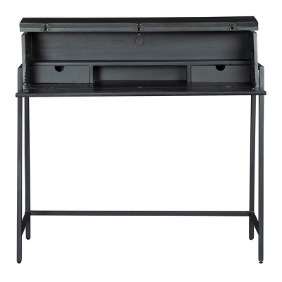 Black Wood Transitional Writing Desk with Drawers