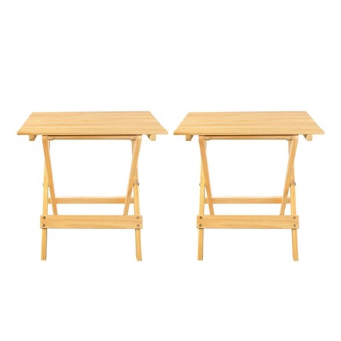 2pc Solid Wood Portable Folding Side Table Set Natural - Flora Home