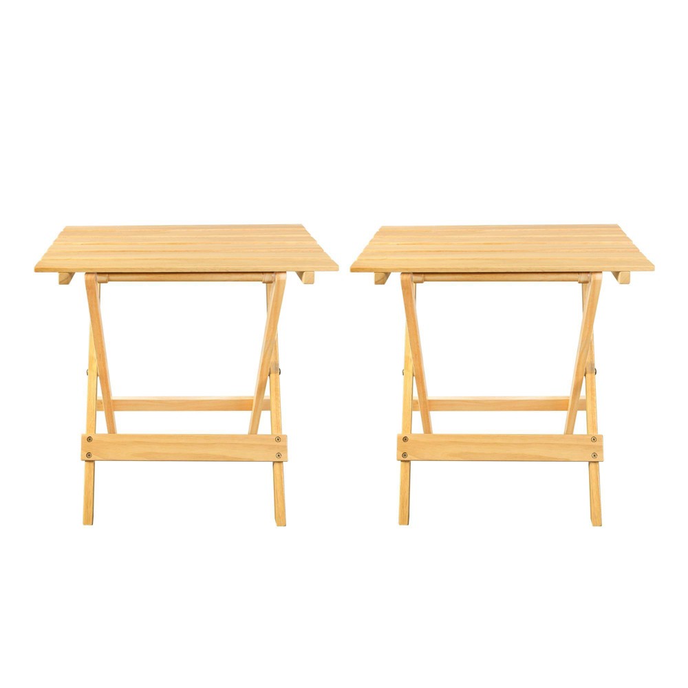 Photos - Mount/Stand 2pc Solid Wood Portable Folding Side Table Set Natural - Flora Home