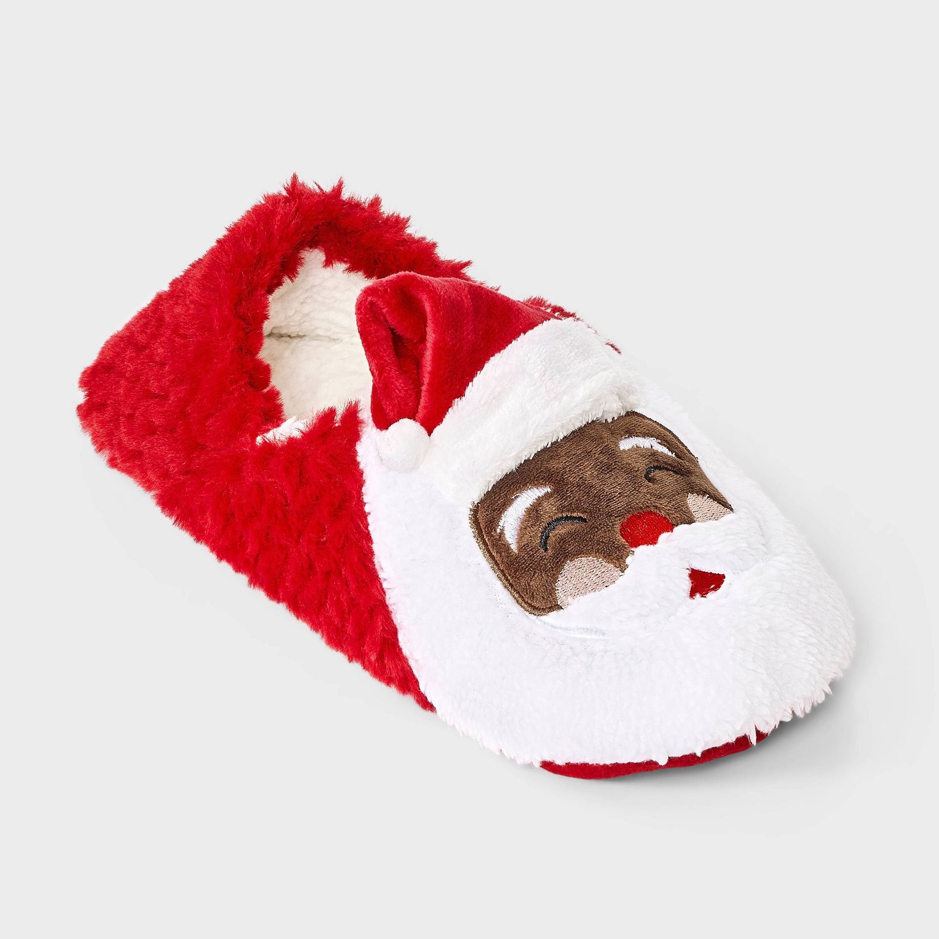 Women's Santa with 3D Hat Christmas Faux Fur Slipper Socks with Grippers - Wondershop™ Red M/L