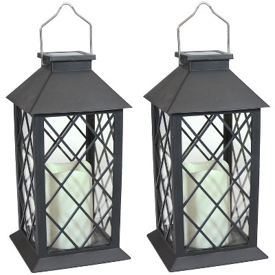 Sunnydaze Outdoor Concord Hanging Tabletop Solar LED Rustic Farmhouse Decorative Candle Lantern - 11" - Black - 2pk