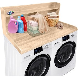 2-Tier Wood Laundry Countertop w/ Waterproof Cover, Anti-Slip Pads & 2.75" Rails - Washer Dryer Organizer for Laundry Room - 1 of 4