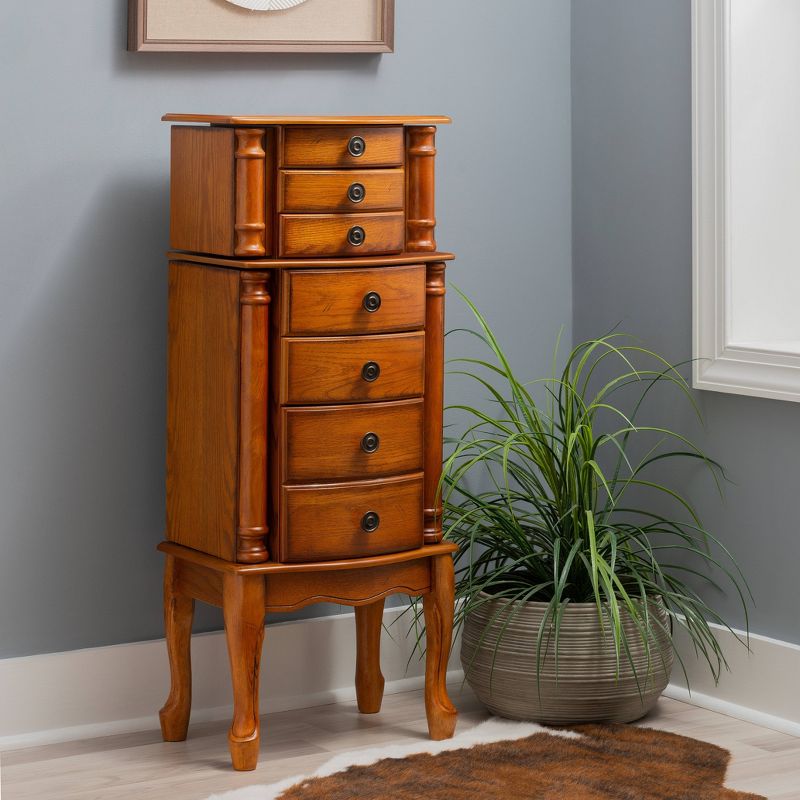 Marie Traditional Wood 7 Lined Drawer Jewelry Armoire Oak - Powell, 3 of 14
