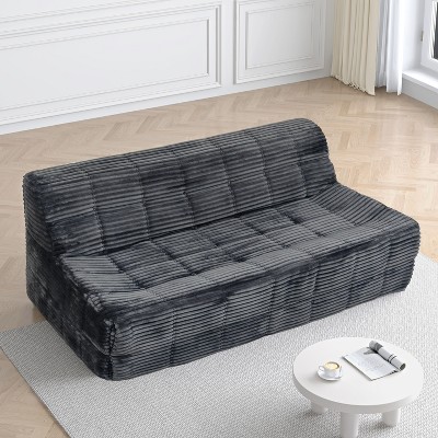 TiramisuBest 3-Seat Full-Sponge Corduroy Sofa, Modern Space-Saving Compression Design - Gray