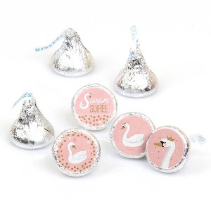 Big Dot of Happiness Swan Soiree - White Swan Baby Shower or Birthday Party Round Candy Sticker Favors - Labels Fits Chocolate Candy (1 sheet of 108) - 1 of 4