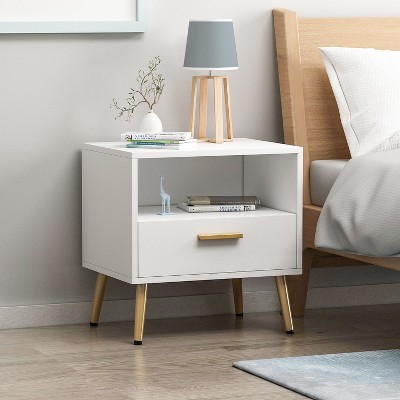 Famapy White High Footed Nightstand with Drawer Receiving Compartment