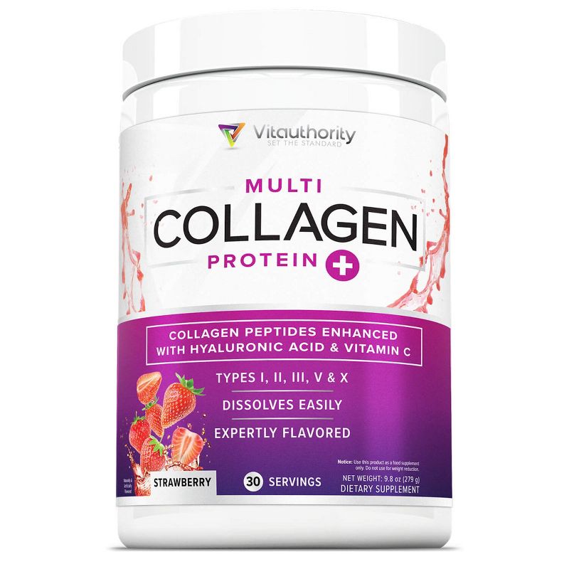 Multi Collagen Protein Plus, Strawberry, Vitauthority, 30 Servings, 1 of 5