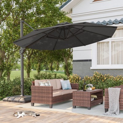 Sonkuki 11FT Outdoor Cantilever Patio Umbrella w/Base and Aluminium Pole, 360° Rotation and Infinite Canopy Angle Adjustment