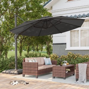 Sonkuki 11FT Outdoor Cantilever Patio Umbrella w/Base and Aluminium Pole, 360° Rotation and Infinite Canopy Angle Adjustment - 1 of 4