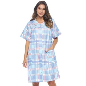 Casual Nights Women's Snap front House Dress Short Sleeve Woven Duster Housecoat Lounger Robe - 1 of 4