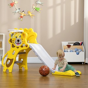 Racxily 2 in 1 Toddler Slide for Indoors, Toy for Toddler, Easy Set Up Baby Slide with Basketball Hoop for Kids 18-36 Months, Yellow - 1 of 4